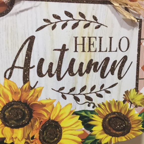 Hello Autumn Sunflower Pumpkin Fall Rustic Wall Decor Sign - Picture 4 of 7